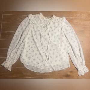 By The River Women’s Size M Blouse Top Floral Long Sleeve Smocked Ruffles